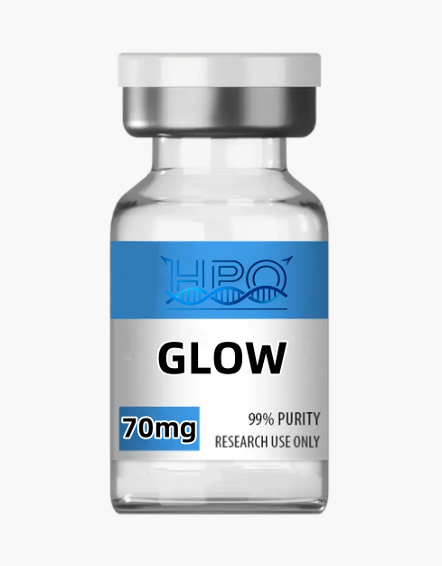 GLOW research peptide blend vial with BPC-157, GHK-Cu and TB-500